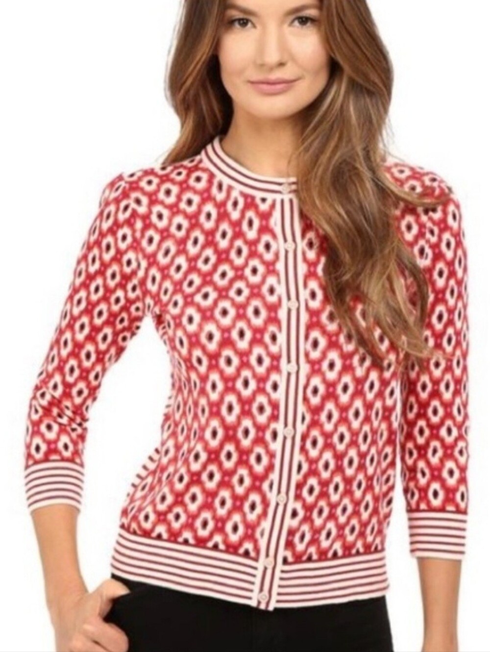Kate Spade Live Colorfully Posy Ikat Red Cardigan